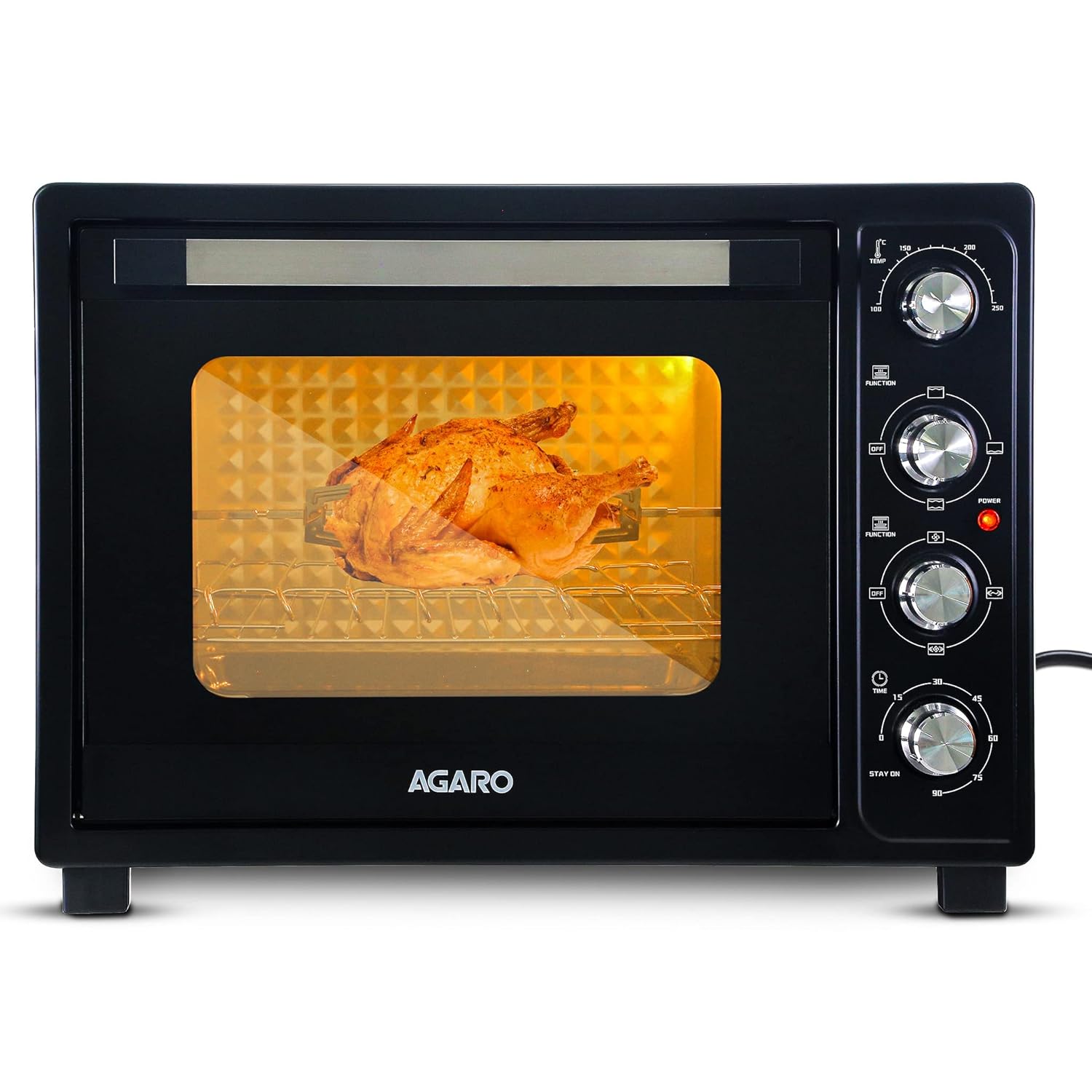 AGARO Royal 60 Litres OTG, Oven Toaster Griller, Motorised Rotisserie, Convection, 3 Heating Modes, Adjustable Temperature & Timer, Kitchen, Cake Baking, Chicken Grilling, Black