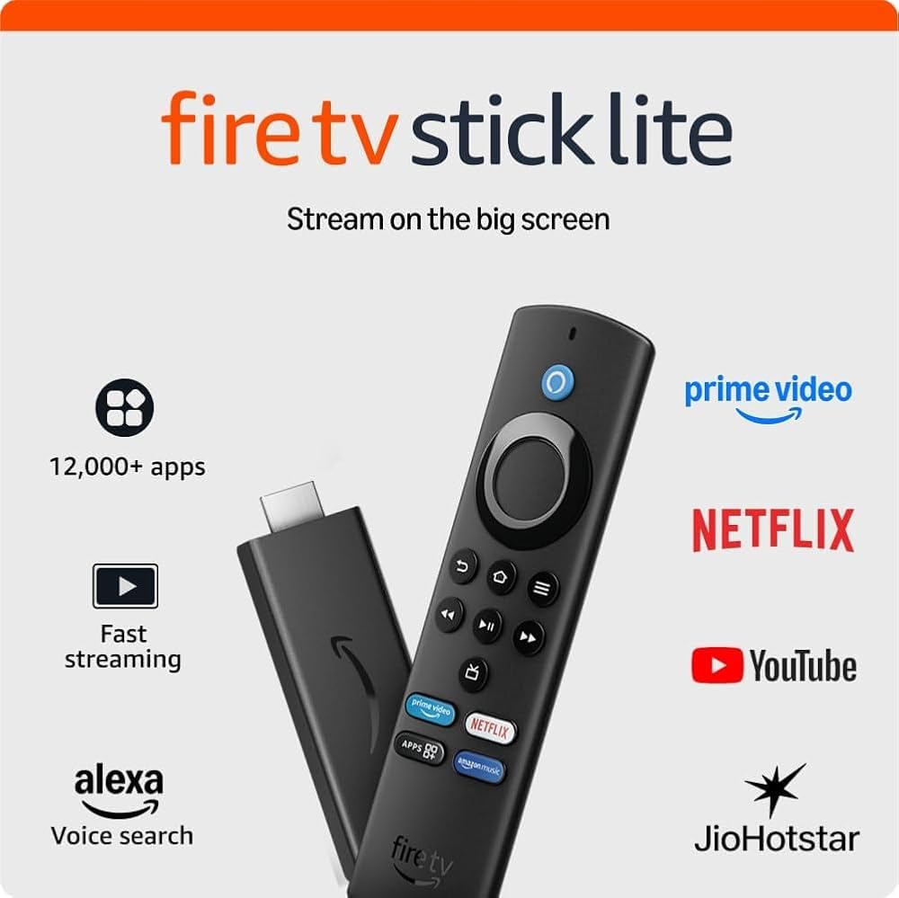 Amazon Fire TV Stick Lite with all-new Alexa Voice Remote Lite (no TV controls), HD streaming device | Now with App controls