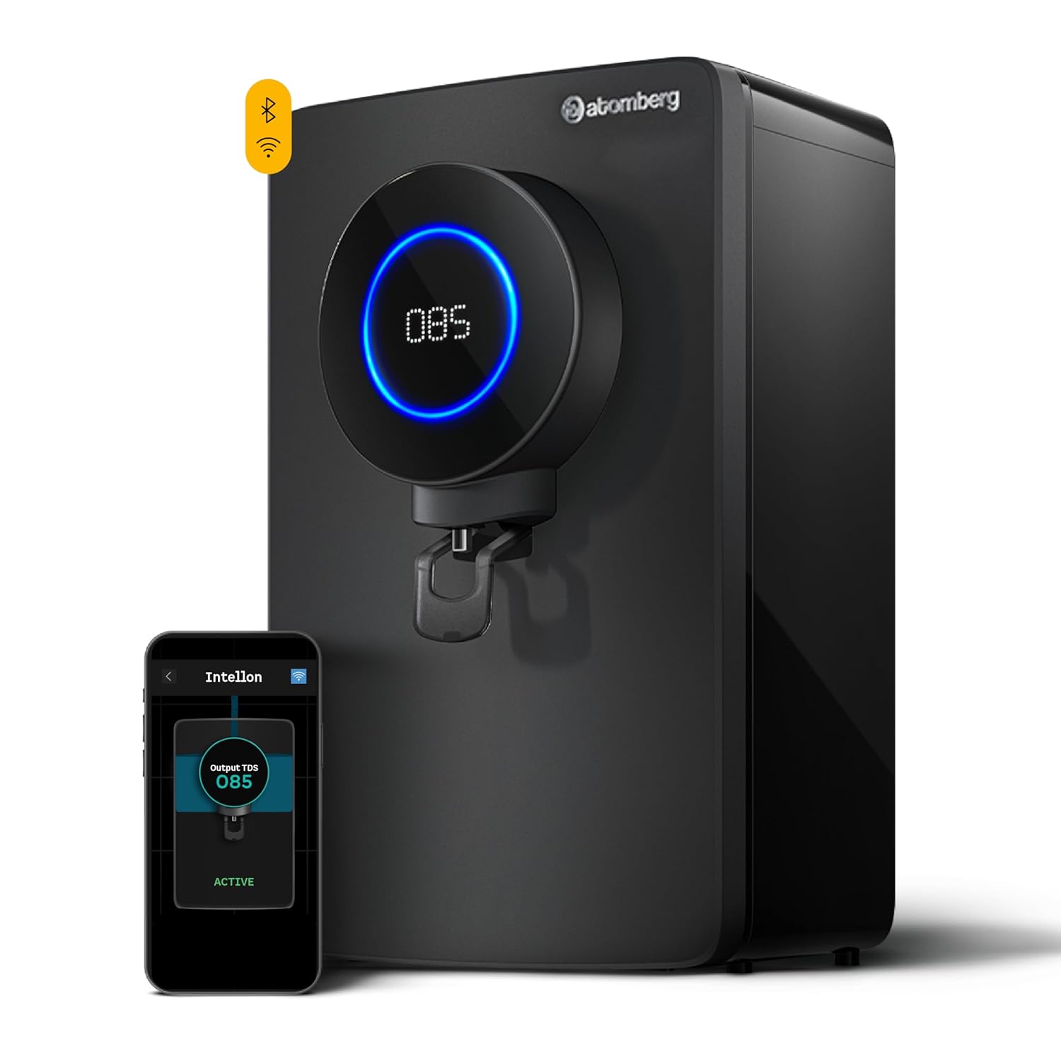 Atomberg Intellon - India’s 1st Adaptive Water Purifier*| RO+UF+UV+Alkaliser | Zero Cost for 2Yrs | 4 Modes | TDS-Based Filtration | Smart IoT | 7-Stage | Retains Minerals | 8L | 2Yr Warranty | No AMC