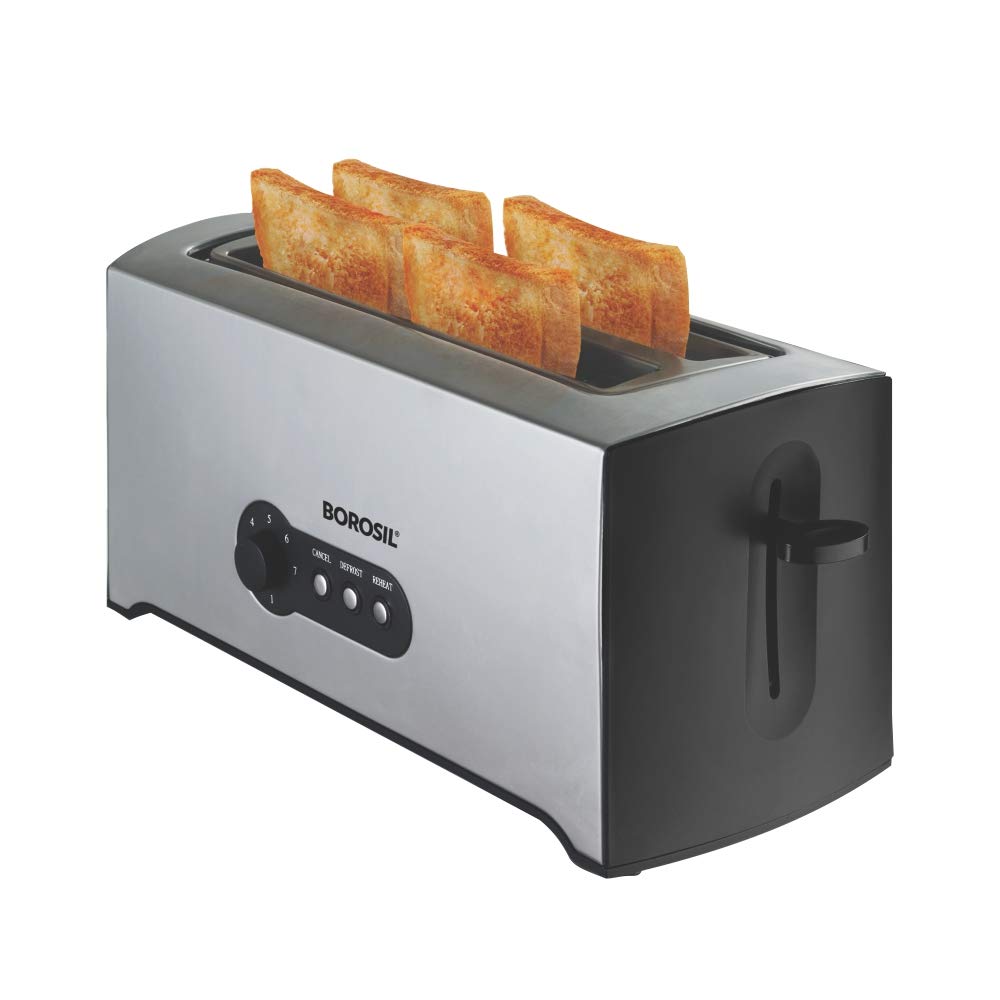 Borosil 1500W Pop-up Toaster | 4 Slice Automatic Pop up | Toasting, Reheating & Defrosting Options | Removable Bread Crumb Tray | 7 Temprature Settings | Cord Winder | 2 Years Warranty