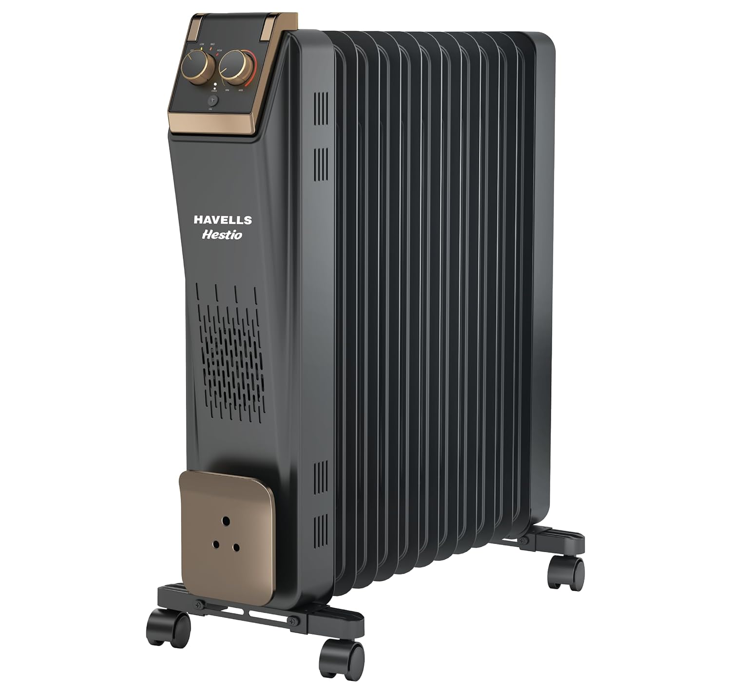 Havells 11 Fin Hestio Straight Fin OFR (Oil Filled Radiator)|Room Heater|2900 W|3 Heat Settings & PTC Fan Heater|Inclined Control Panel|Retractable Wheels| Comfortable Breathing|360° Heating (Black)