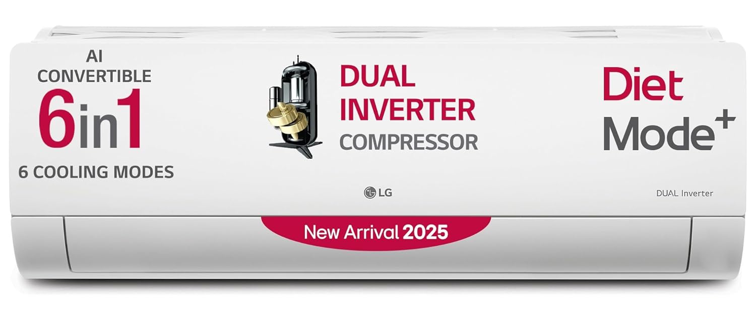 LG 1 Ton 5 Star DUAL Inverter Split AC (Copper, AI Convertible 6-in-1 with VIRAAT Mode, Faster Cooling & Energy Saving, 4 Way Swing, HD Filter with AntiVirus Protection, US-Q14YNZE, White)