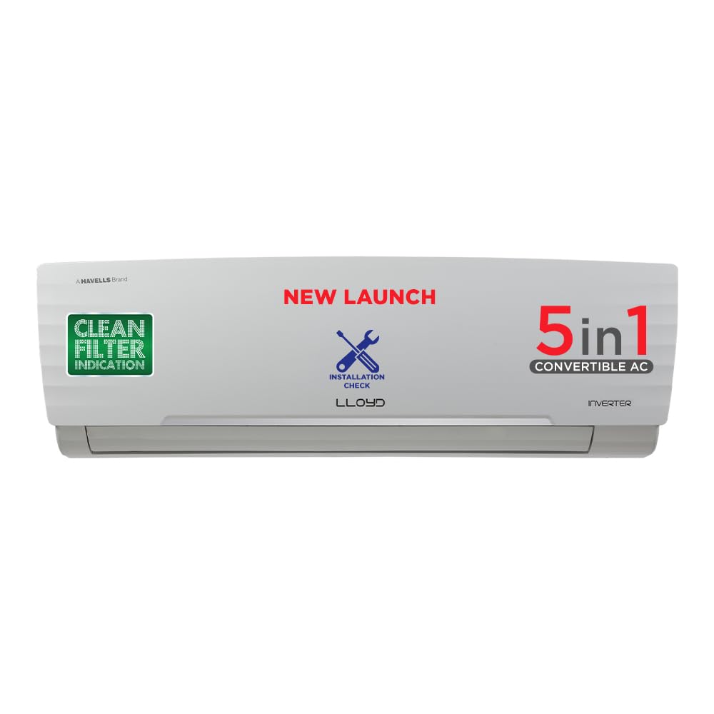 Lloyd 1 Ton 5 Star Inverter Split AC (5 in 1 Convertible, 100% Copper, Anti-Viral + PM 2.5 Filter, White with Graphic Design, GLS12I5FWBEV)