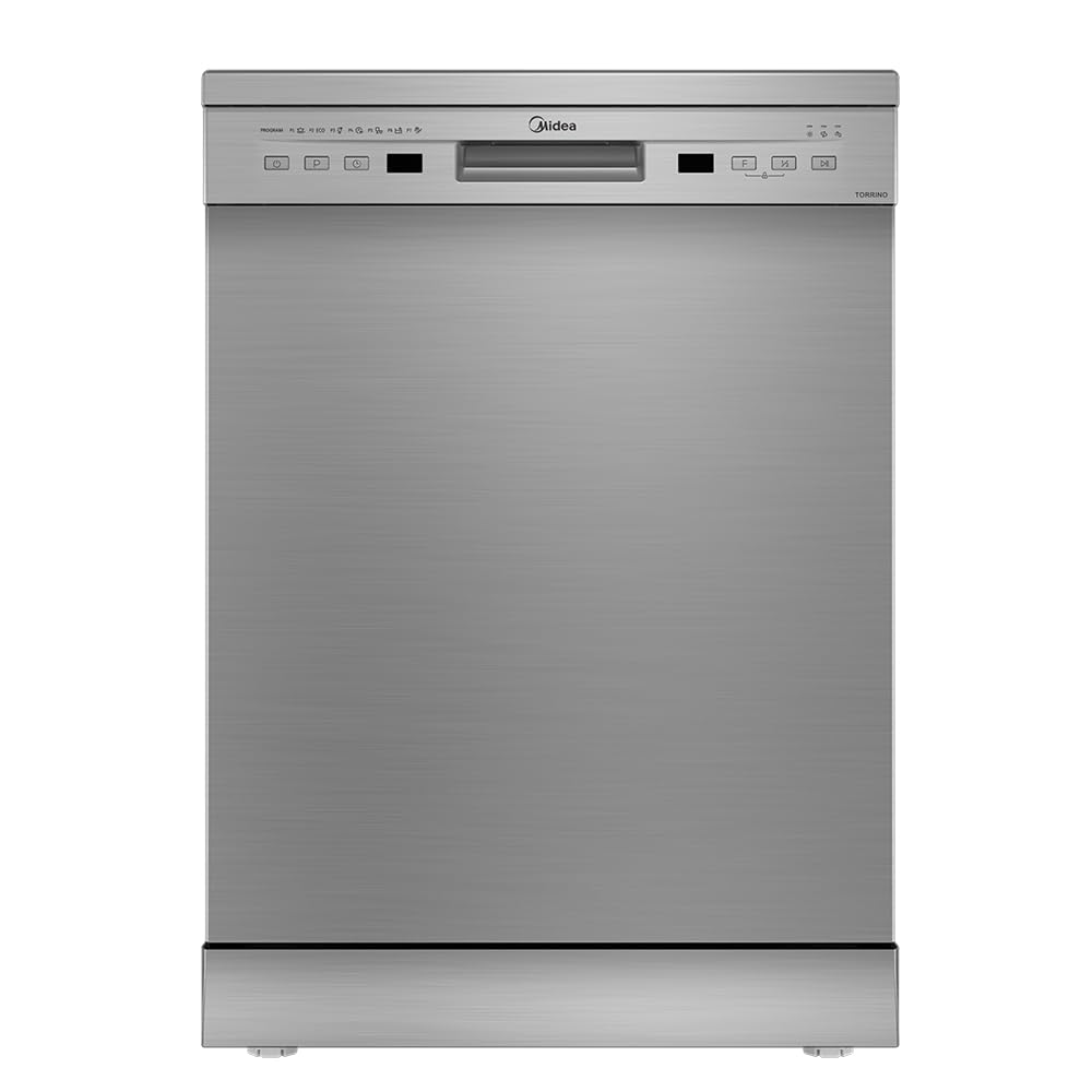 MIDEA 13 Place Setting Freestanding Dishwasher (WQP12-5201F, Silver,7 wash program, Child Lock, Extra Dry & Intensive 70 degree wash, A++ Energy Efficient, Delay Timer, Half Load, Adjustable Basket)