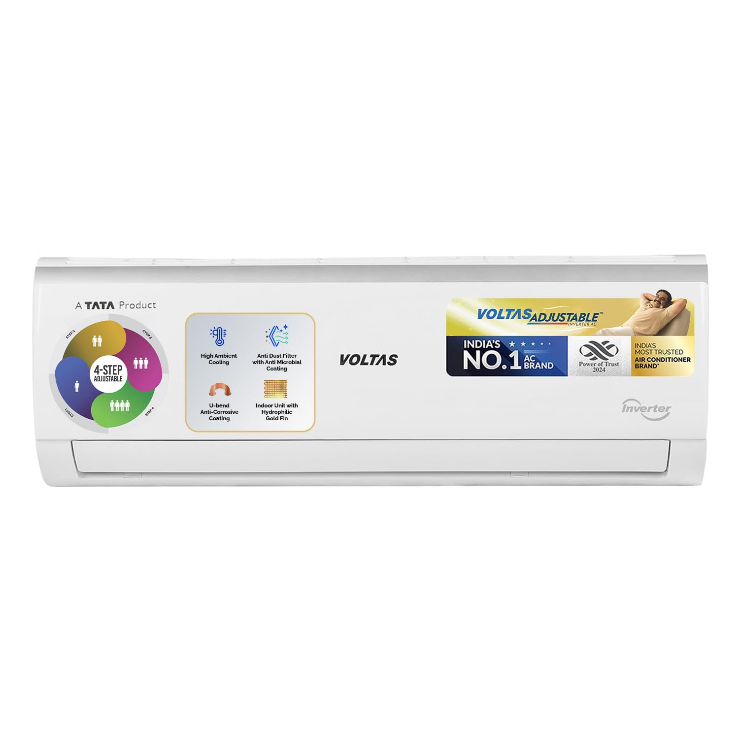 Voltas 1.4 Ton 3 Star, Inverter Split AC (Copper, 4-in-1 Adjustable Mode, Anti-dust Filter, 173V CAE, White)