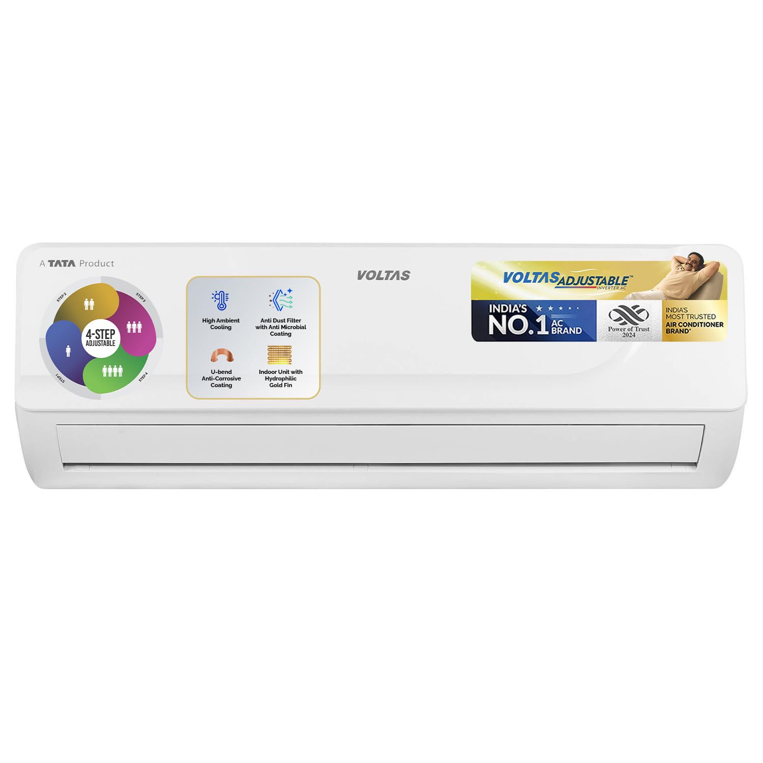 Voltas 1.4 ton 5 Star Inverter Split AC (Copper, 4-in-1 Adjustable Mode, Anti-dust Filter, 175V Vectra CAR, White)